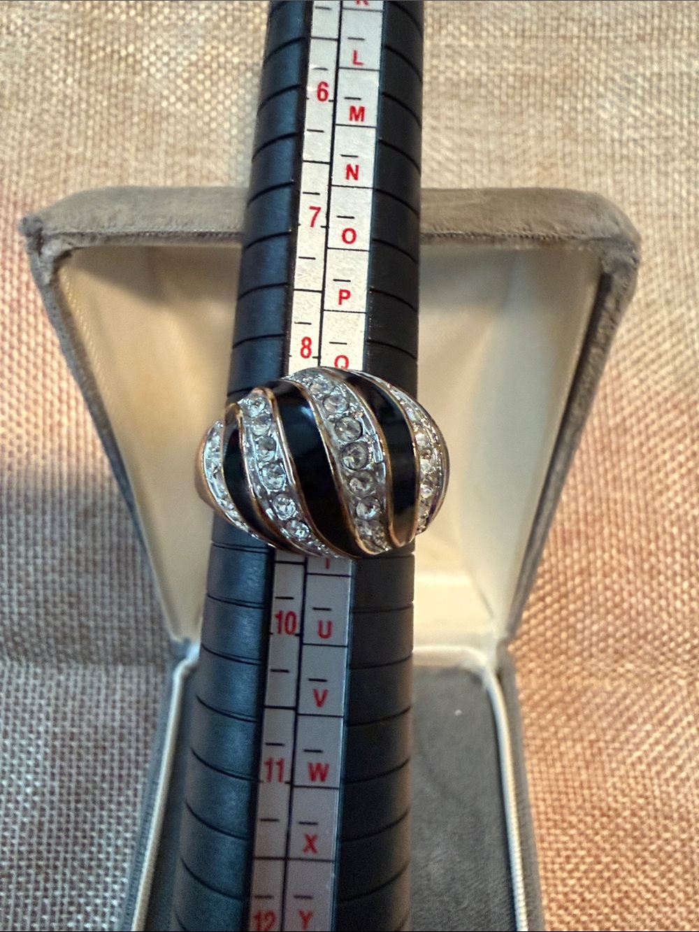 Black and Gold Dome Cocktail Ring with Clear Crystals